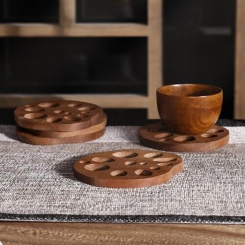 Ebony Potholder Pad Kung Fu Tea Coaster Wooden Pad Coffee Mat Cute Lotus Root Coaster Anti-scald Table Mat Kitchen Accessories
