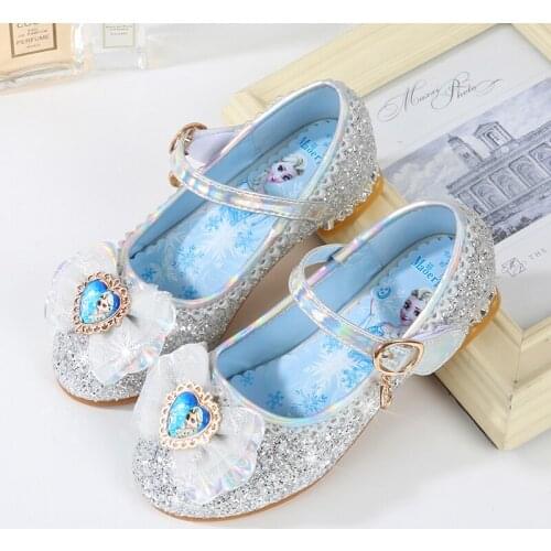 Kids Summer Crystal Shoes Fashion Frozen Elsa Sweet Bow Children Ballet Flats For Girls Baby Disney Princess Shoe