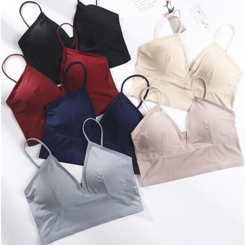 Women Tank Crop Top Seamless Underwear Crop Top Camis Sexy Intimates Soft Deep V Women Top Female Lingerie Padded Camisole