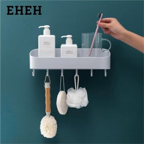 EHEH Self-adhesive Rack with 6 Hooks Kitchen Bathroom Sink Toilet Multi-function Storage Shelf Heavy Duty Storage Organizer