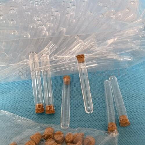 500pcs 12x75mm Lab Transparent Plastic Round Bottom Test Tubes With Corks ,Party Candy Bottle Wedding Gift Vial Bath salt vials