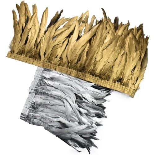 2Meters Golden Silver Rooster Coque Feather on Tape Fringe Trim Ribbon Feathers for Crafts Sewing Trimmings Decoration Plumas