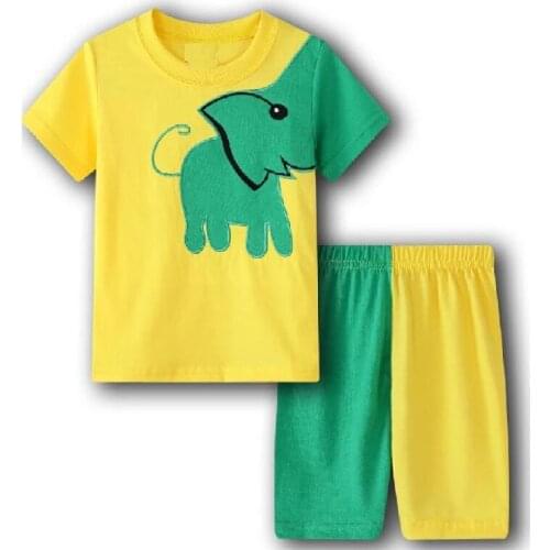 Hot Sale Children Cartoon Elephant Pajamas Set Girls Cotton Short Sleeves Pijamas Kids Baby Home Wear Sleepwear Clothes PJS