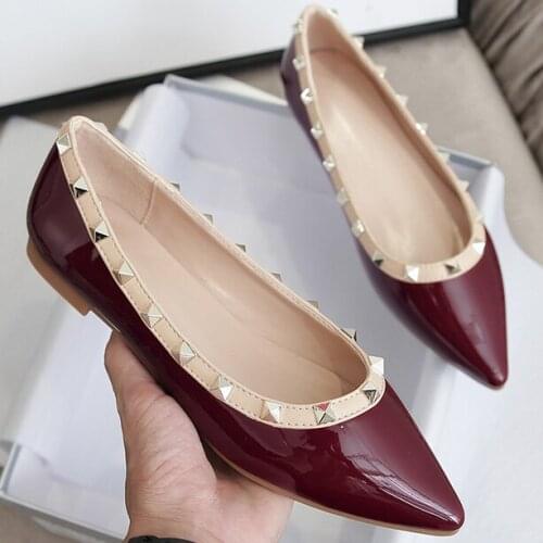 LIHUAMAO Retro Women Ballet Flats shoes Slip on Pointed Toe rivet bowtie folding Comfortable Casual Dance Party shoes