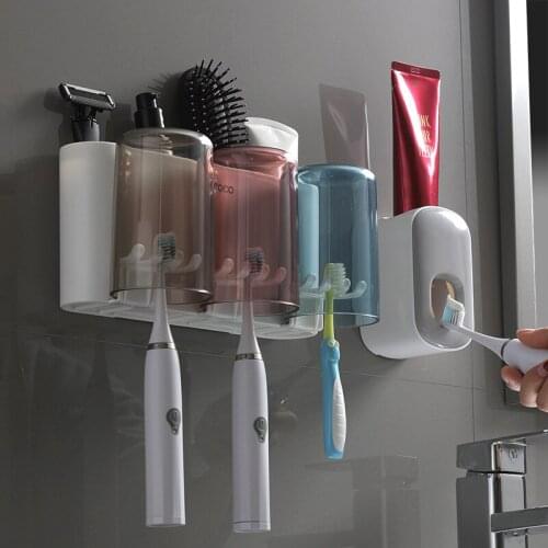 Magnetic Adsorption Inverted Toothbrush Holder Automatic Toothpaste Squeezer Dispenser Storage Rack Bathroom Accessories Home