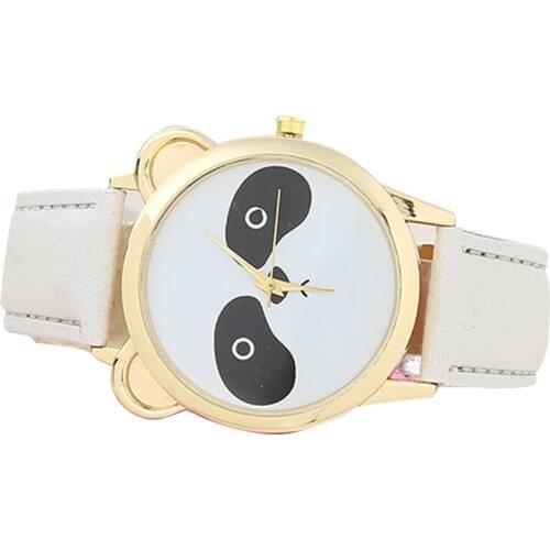 Girls Students Fashion Cartoon Panda Dial Faux Leather Analog Quartz Wrist Watch