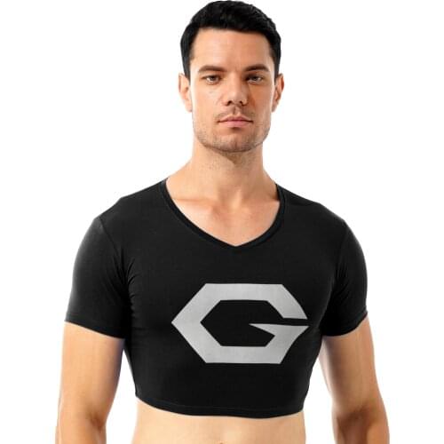 Men Print Slim Fit Cropped T-shirt Breathable Short Sleeve Crop Vest Top Sport Casual Skinny Tank Top Workout Fitness Sportwear