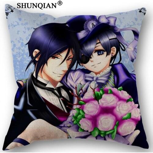 Custom Black Butler Printed Canvas Pillowcase 45x45cm one sides Wedding Decorative PillowCase Cotton Linen Pillow Cover