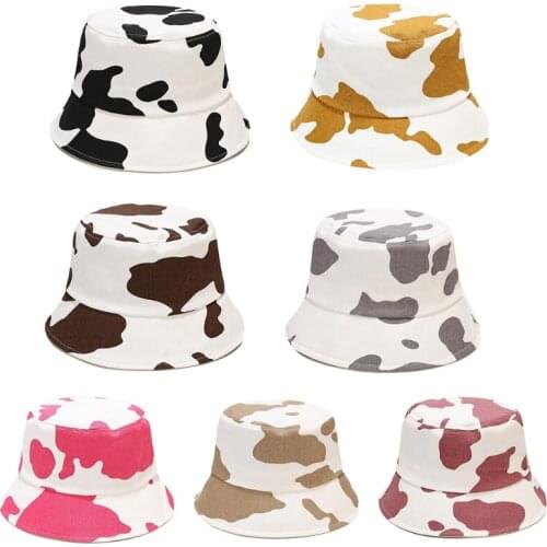 Vintage Multicolor Cow Print Bucket Hat Hip Hop Sunscreen Panama Fisherman Cap