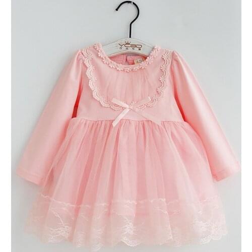Girls Dress Autumn baby girls dress Kids long-sleeve dress Children Clothes Ball Gown 0-3Y pink white yellow