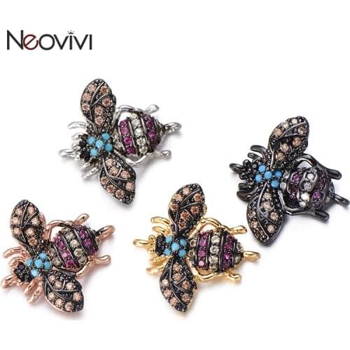 Neovivi Insect Charm Bee Animal Beads for Handmade Bracelets Cubic Zircon Charms for Jewelry Making Women DIY Gifts Accessories
