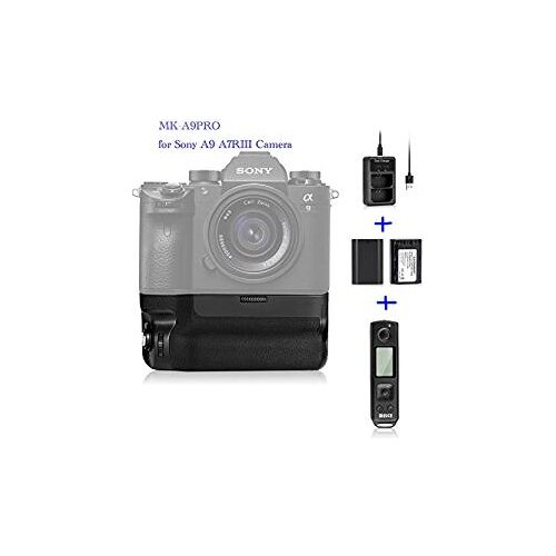 Meike MK-A9 PRO Battery Grip with 2.4GHz Remote Controller for Sony A9 A7R III A7 III Camera + NP-FZ100 Battery + Charger
