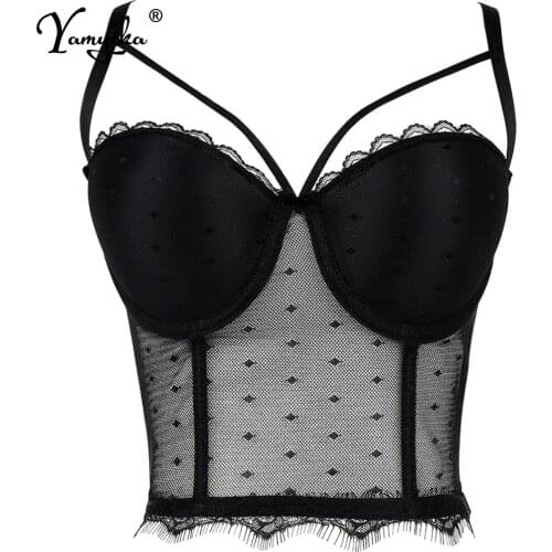 Sexy y2k black white tank bustier corset crop top women summer mesh cute party halter cropped top clubwear lace tube womens tops