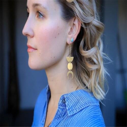 Moon Phase Earrings / Drop Earrings / Geometric Earrings / Dangle Earrings / Brass Earrings / Moon Earrings