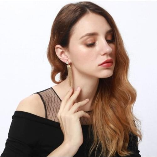 Vintage Gold Color Bar Long Thread Tassel Drop Earrings for Women Glossy Arc Geometric Korean Earring Fashion Jewelry 2020 New