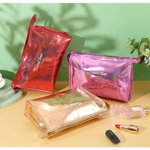 Waterproof Laser PU Makeup Bag Fashion Portable Travel Handbag Women Illusion Color Wash Gargle Storage Toiletries Organize Bag
