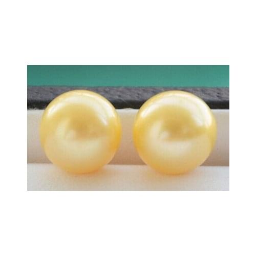 Z6294 Real 12mm ROUND Golden Freshwater LOOSE PEARL EARRING AAA>Lovely Fine Nobility Ladys Womens Earrings