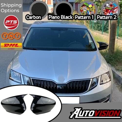 Mirror Cover For Skoda Octavia 2013 2014 2015 2016 2017 2018 2019 Accessory Bright Black BATMAN Case CAR