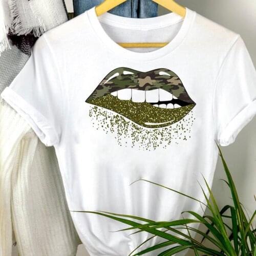 Women Clothes Cartoon Lip Mujer Camisetas New Summer Fashion Short Sleeve Summer Print Tshirt Female Tee Top Graphic T-shirt