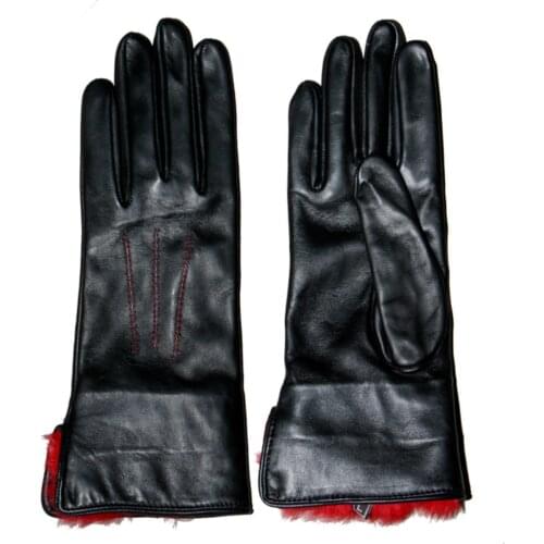 Womens Leather Gloves With Fur Detail 2020 Fashion Gloves Genuine Sheepskin Leather Gloves Autumn Winter Warm Gloves