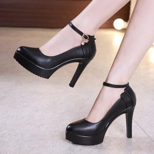 Plus Size Stilettos Leather Platform Shoes Ladies 2021 Spring Shallow High Heels Pumps Women Shoes for Office 41 42 43