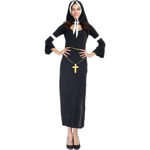 Fashion Deguisement Adultes Sexy Nun Costume For Women Cosplay Freira Halloween Sexy Role Play Costumes Catholic Clothing CE360