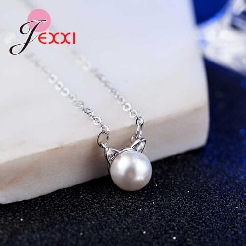 Lovely Cat Shaped Pendant Necklace 925 Sterling Silver Women Girls Valentines Gift Wedding Engagement Party Jewelry