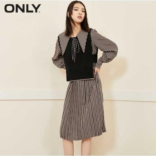 Only2020 Autumn New Retro Plaid medium length knitted two piece dress, female 120307165