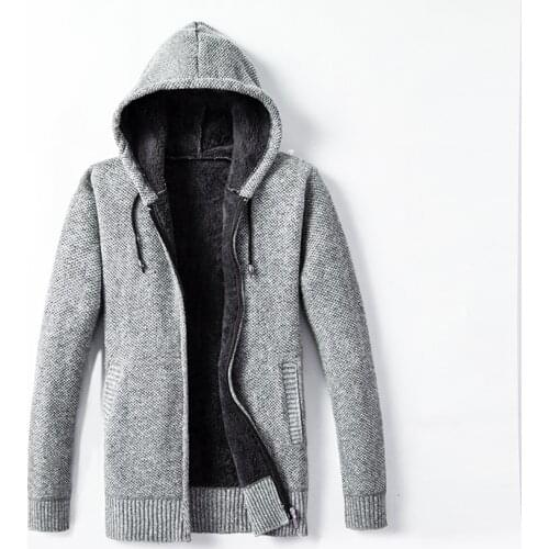 Winter Men Sweatercoats Jacket thick velvet cotton hooded fur jacket mens winter padded knitted sweater Cardigan Spring Outdoor