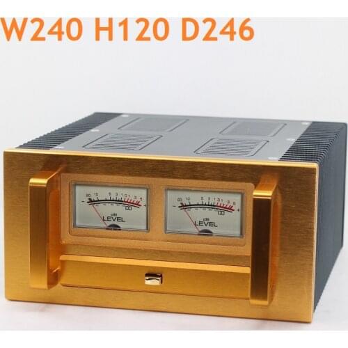CNC Gold Panel Class A Radiator Case Dual VU Meters Power Amplifier Chassis DIY HIFI Audio AMP Aluminum Box W240 H120 D246