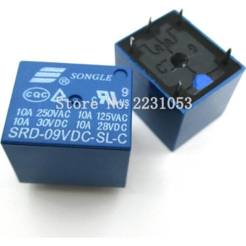 10PCS/LOT SRD-09VDC-SL-C Relay T73-9V 5 pin PCB Type 10A 9V DC Power Relay