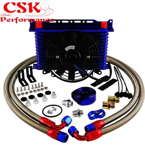 13 Row AN10 Trust 262MM Oil Cooler Kit Filter Adaptor Kit+7" Electric Fan Kit