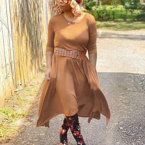 2020 New Autumn African Dresses For Women Traditional Plus Size Long Sleeve Straight Mid Calf Falbala Fashion Work Office Cloth