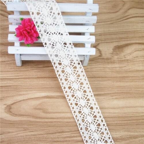 35mm Cotton Lace Trim Ivory Fabric Sewing Accessories Cloth Wedding Dress Decoration Ribbon Craft Supplies 200yards LC113-R