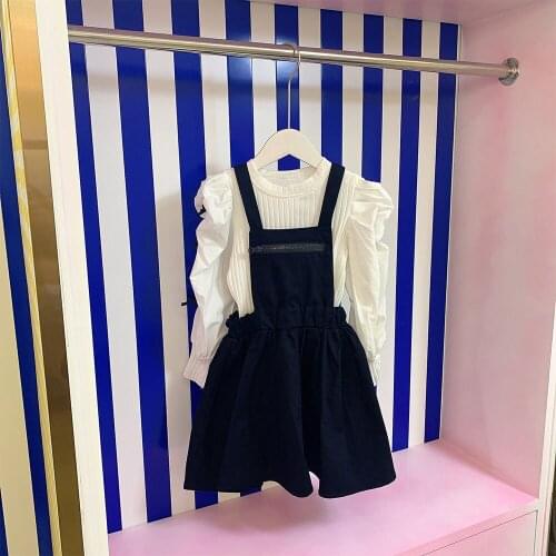 Brand Designer Childrens clothing Girls Long Dresses 2021 Autumn New White Knitted Sweater Top+Dress 2Pcs Suit Spring Kids Sets