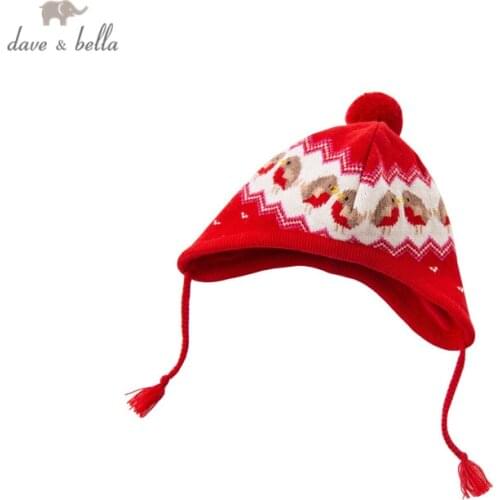 DBM15466-3 dave bella winter new born baby unisex fashion cartoon print ball hat scarf