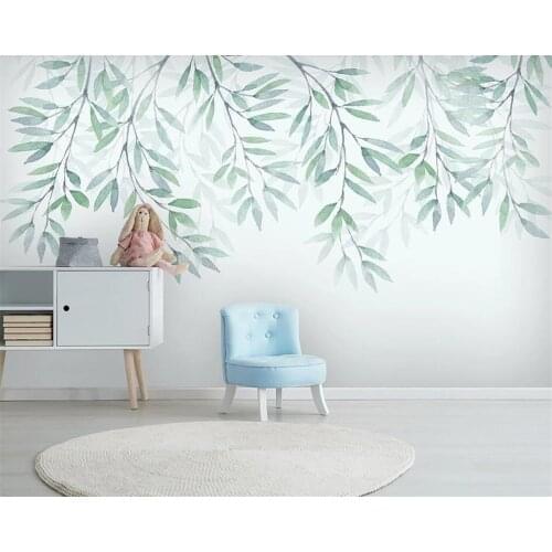 Home decoration wallpaper Small fresh hand painted watercolor cartoon leaves TV bedroom background wall mural photo 3d wallpaper