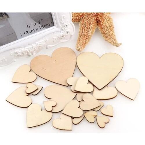 5Size Mix Size Blank Heart Wood Slices Discs Wedding Ornaments Wooden Heart Shapes Craft Wedding Home Decoration