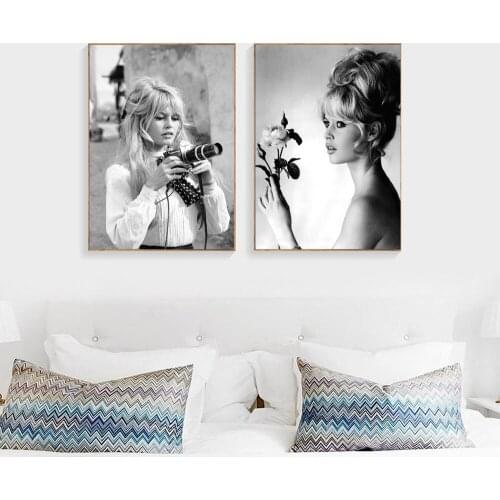 Girl with Camera Black and White Model Fashion Decorative Painting Posters Bedroom Hanging Painting Canvas Painting Poster