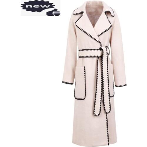 Korean Wool Long Coat And Jacket Women Belt Slim Lapel Casual Outerwear Female Harajuku Fashion Autumn Winter Overcoat Clothes