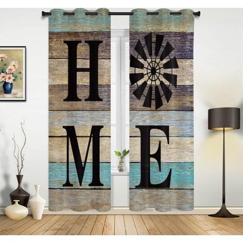 Farm Windmill Wood Grain Home Window Curtains Home Decor Bedroom Window Treatments Valance Curtains for Living Room
