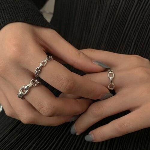 Foxanry Minimalist 925 Sterling Silver Openwork Rings New Fashion Creative Lock Chain Geometric Birthday Party Jewelry Gifts