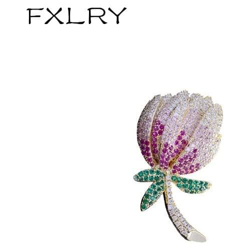 FXLRY New Style AAA Zircon Rose Flower Brooch Fashion Elegant Corsage For Women Wedding Jewelry Clothing Accessories