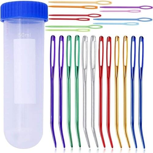 LMDZ 22Pcs Yarn Big Eye Needle Bent Tip Tapestry Needles Large Eye Blunt Needles with Plastic Sewing Needle for Knitting Crochet