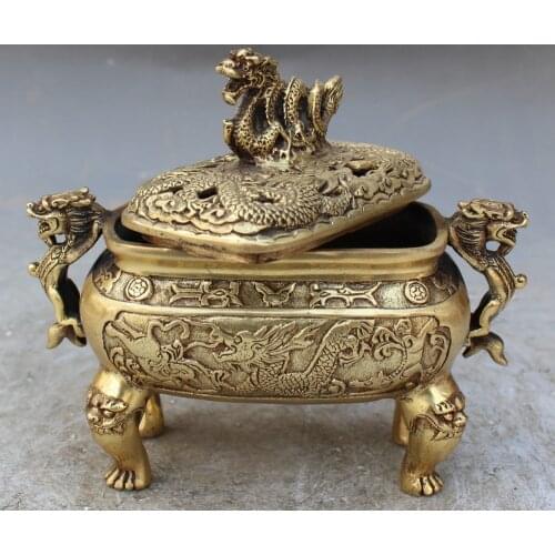 Exquisite Chinese classical fine brass dragon statue incense burner ,censer