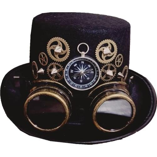 Compass Gears Goggles Steampunk Top Hat for Women Men Club Party Cosplay Head Accessories