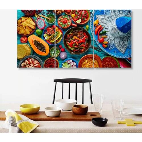 Mexican Food Mix colorful Sombrero Kitchen Wall Art Canvas Paintings Wood Frame Prints and Posters Picture Restaurant Home Decor