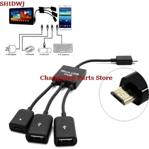 Micro USB Host OTG Charge Hub Cord Adapter Splitter Black 3 in 1 Cable 20cm for Android Smartphones Tablet