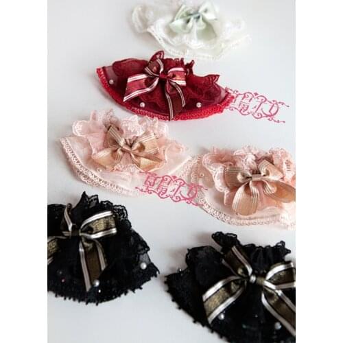 Sweet Lace Over-sleeves/Bracelets with Striped Bow