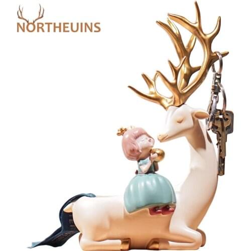 NORTHEUINS Resin Deer Elk Storage Mini Figurines Christmas Decor for Home Modern Nordic Interior Living Room Desk Decoration